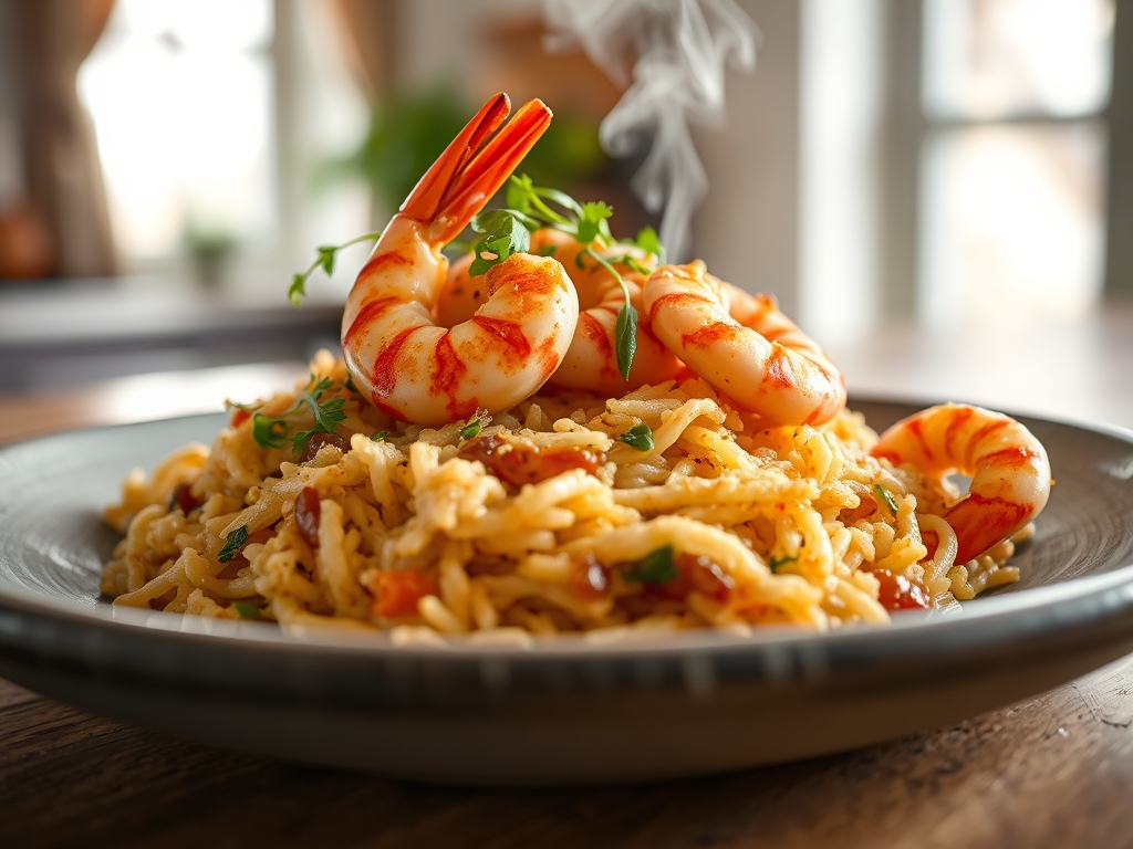 Arroz frito con gambas