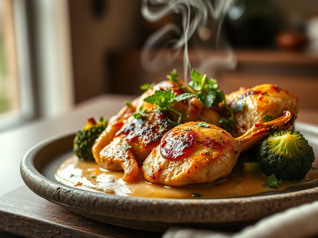 Pollo con brócoli al vapor