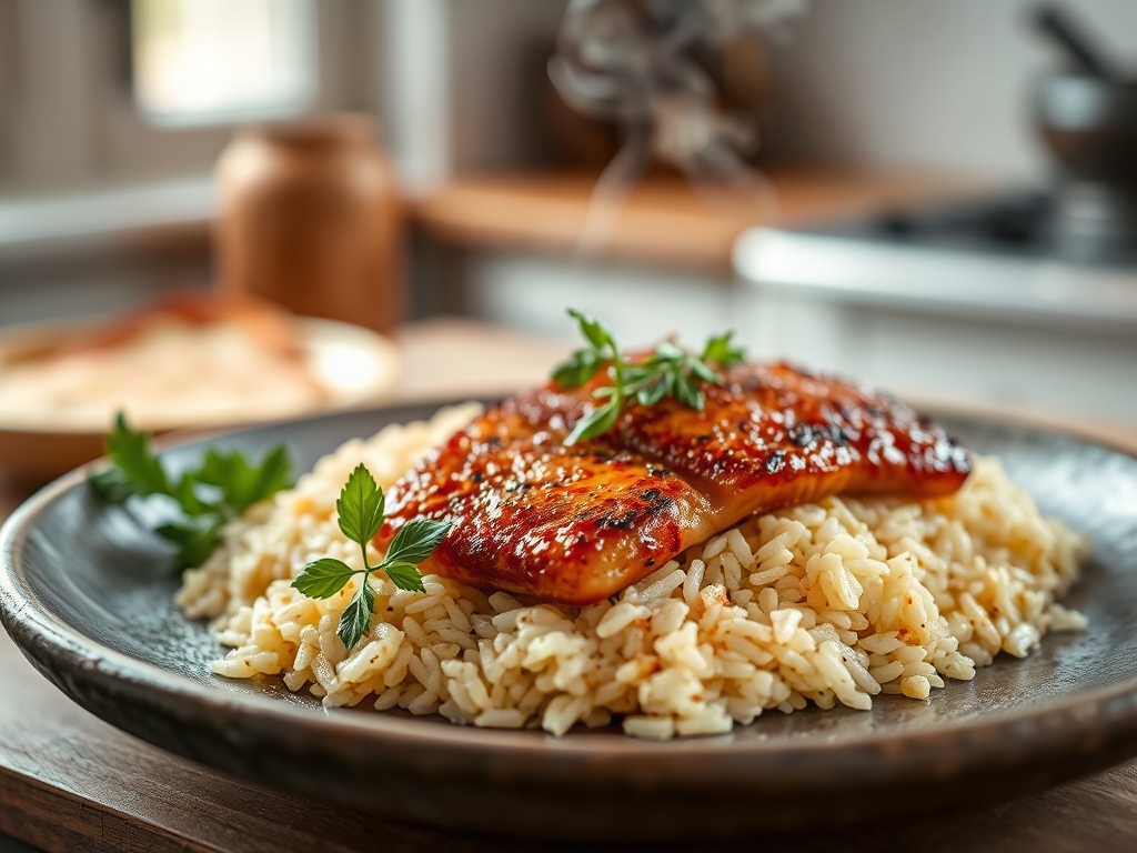 Salmón con arroz basmati