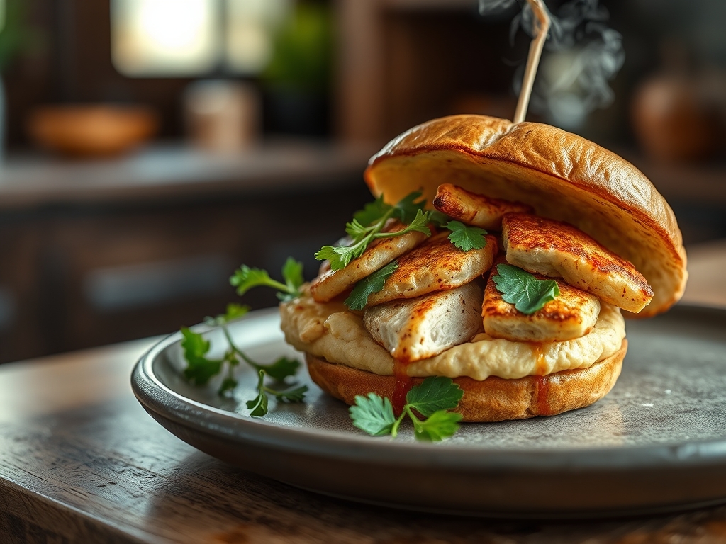 Sándwich de pollo y hummus