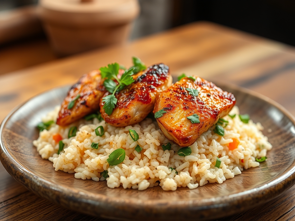 Ensalada de arroz y pollo asado
