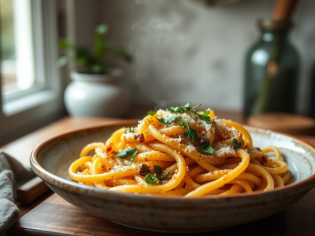 Pasta con espárragos y parmesano