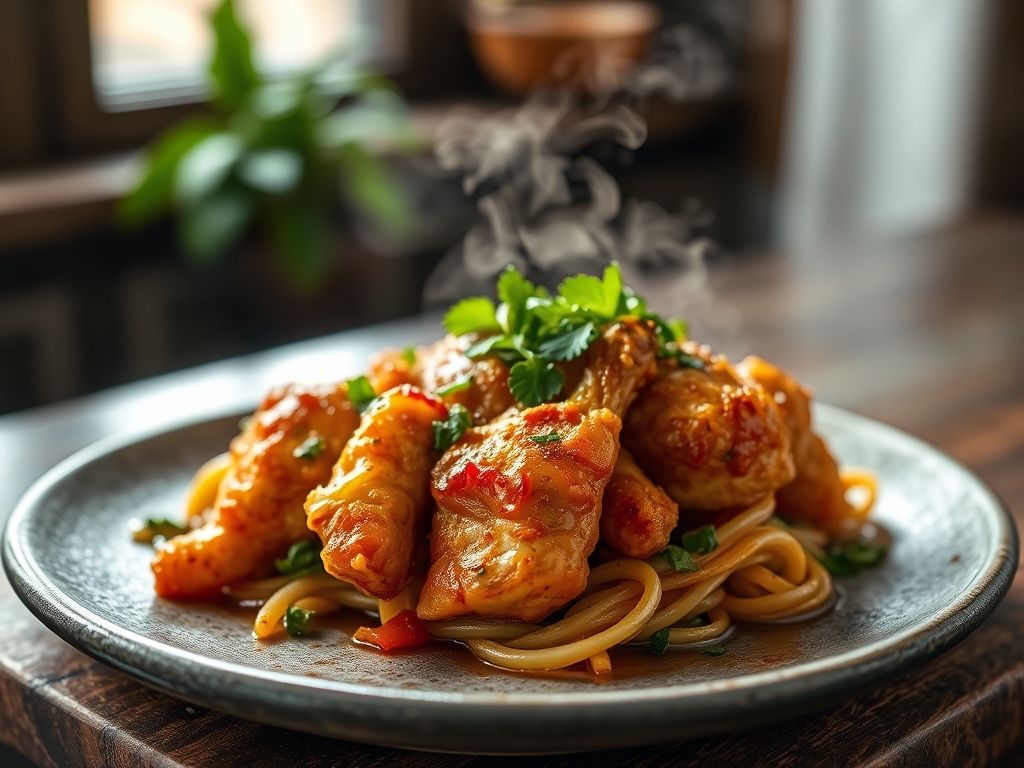 Pollo con calabacín al wok