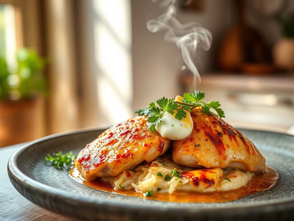 Pollo con salsa de yogur y menta